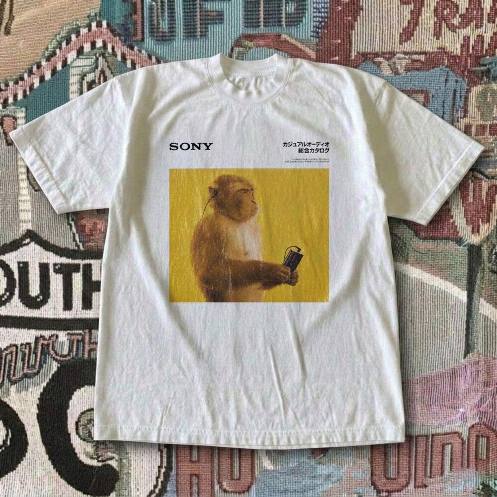 Sony Walkman Monkey Japanese White Graphic Tee